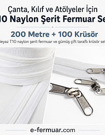 Çanta, Kılıf ve Atölyeler İçin T10 Naylon Şerit Fermuar Seti – 200 Metre + 100 Kürsör ST-0009T10-200M100C