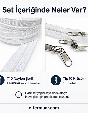 Çanta, Kılıf ve Atölyeler İçin T10 Naylon Şerit Fermuar Seti – 200 Metre + 100 Kürsör ST-0009T10-200M100C
