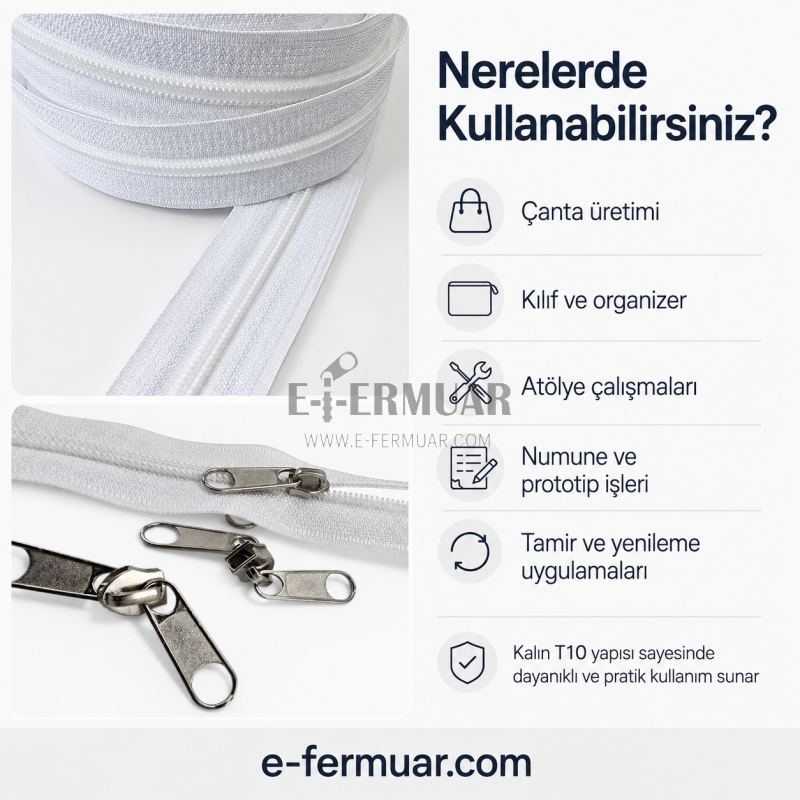 Çanta, Kılıf ve Atölyeler İçin T10 Naylon Şerit Fermuar Seti – 200 Metre + 100 Kürsör ST-0009T10-200M100C