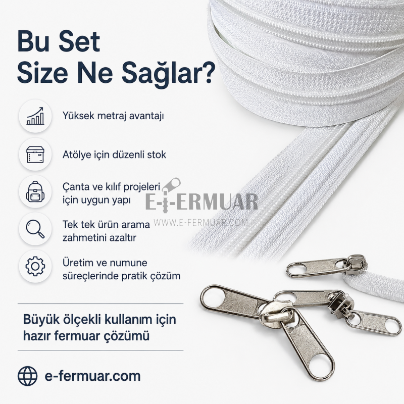 Çanta, Kılıf ve Atölyeler İçin T10 Naylon Şerit Fermuar Seti – 200 Metre + 100 Kürsör ST-0009T10-200M100C