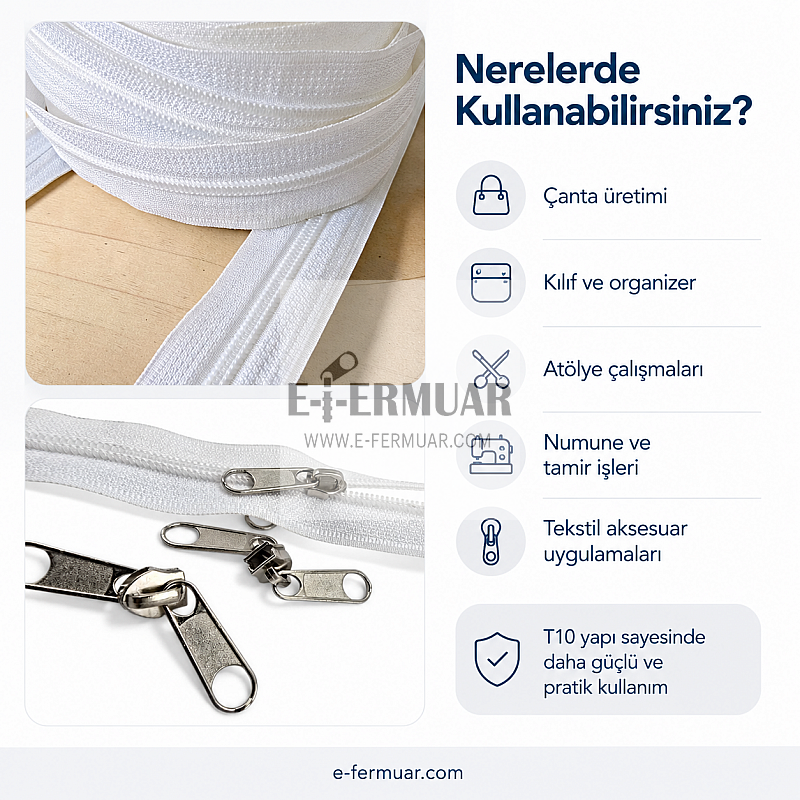 20-metre nylon zipper roll and 10 sliders set, ideal for various projects.
