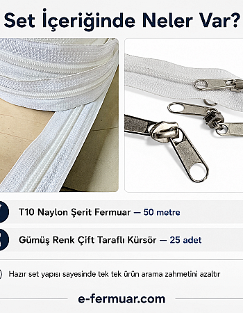 Çanta ve Kılıf Üretimi İçin T10 Naylon Şerit Fermuar Seti – 50 Metre + 25 Kürsör ST-0009T10-50M25C