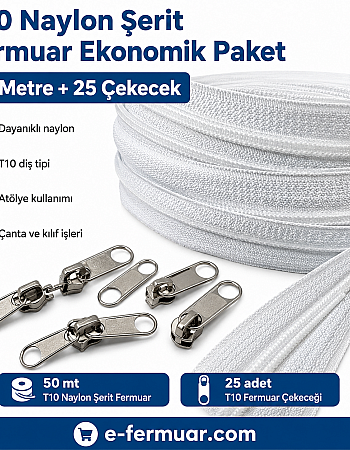 T10 Nylon Zipper Tape Set for Bags, Cases and Workshops – 50 Meters + 25 Sliders - ST-0009T10-50M25C