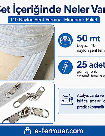 T10 Nylon Zipper Tape Set for Bags, Cases and Workshops – 50 Meters + 25 Sliders - ST-0009T10-50M25C