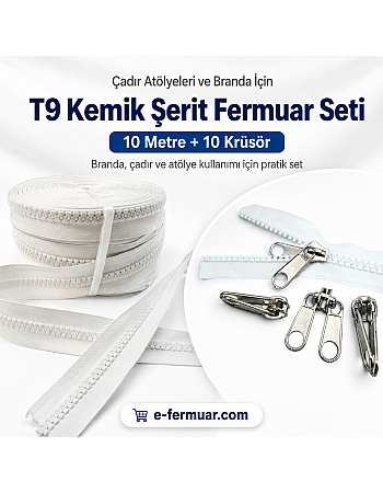 #9 Molded Plastic Zipper Chain Set for Tarpaulin & Tent Workshops – 10 m / 32.81 ft + 10 Sliders ST-0012