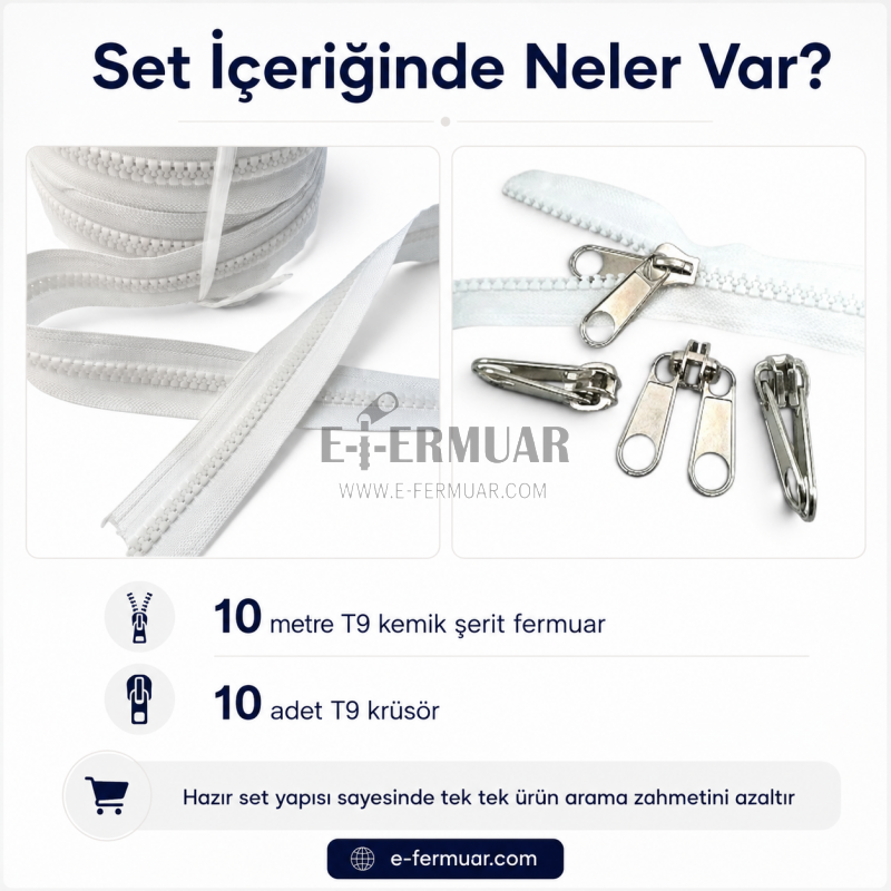 T9 Bone Strip Zipper Set for Tarpaulin and Tent Workshops – 10 Meters + 10 Trimmers - ST-0012