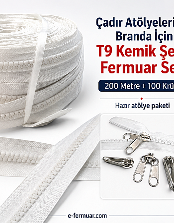 Branda ve Çadır Atölyeleri İçin T9 Kemik Şerit Fermuar Seti – 200 Metre + 100 Krüsör -ST-0012T9-200M100K