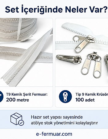 Branda ve Çadır Atölyeleri İçin T9 Kemik Şerit Fermuar Seti – 200 Metre + 100 Krüsör -ST-0012T9-200M100K