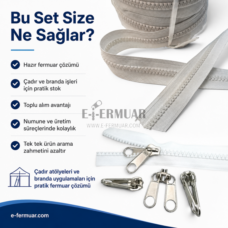 Dayanıklı ve uzun ömürlü T9 kemik şerit fermuar, 50 metre uzunluğunda ve 25 krüsör içerir.
