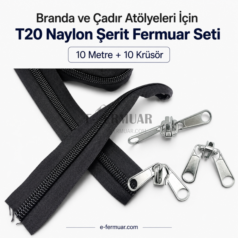 #10 Nylon Zipper Chain Set for Tarpaulin & Tent Work – 10 m / 32.81 ft + 10 Sliders ST-0013