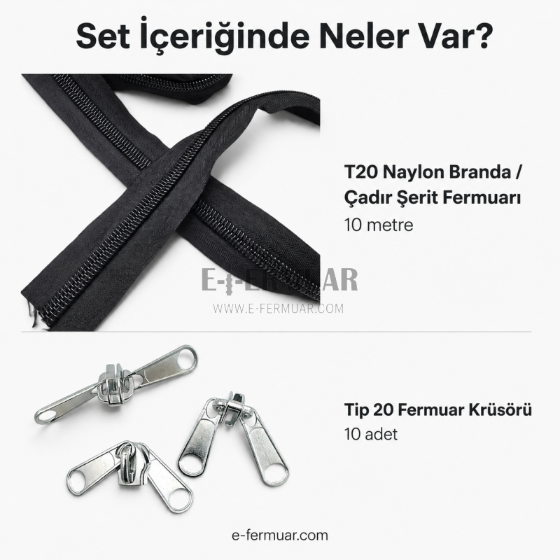 #10 Nylon Zipper Chain Set for Tarpaulin & Tent Work – 10 m / 32.81 ft + 10 Sliders ST-0013