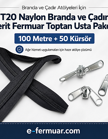 Branda ve Çadır Atölyeleri İçin T20 Naylon Şerit Fermuar Seti – 100 Metre + 50 Krüsör - ST-0013T20-100M50C