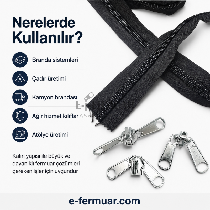 100 metre T20 naylon fermuar ve 50 krüsör içeren dayanıklı set.