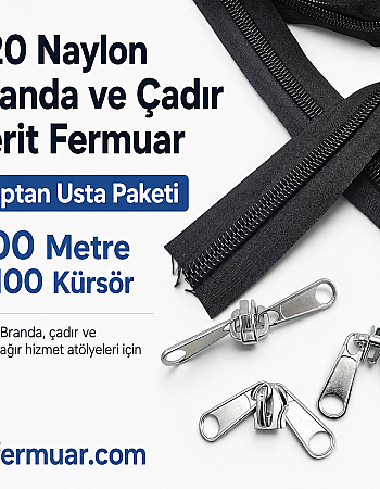 Branda ve Çadır Atölyeleri İçin T20 Naylon Şerit Fermuar Seti – 200 Metre + 100 Krüsör - ST-0013T20-200M100C