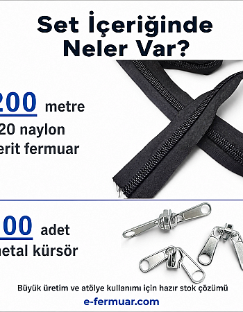 Branda ve Çadır Atölyeleri İçin T20 Naylon Şerit Fermuar Seti – 200 Metre + 100 Krüsör - ST-0013T20-200M100C