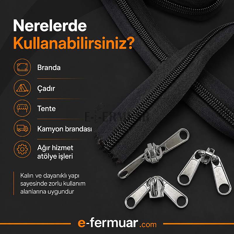 Branda ve Çadır Atölyeleri İçin T20 Naylon Şerit Fermuar Seti – 20 Metre + 10 Kürsör ST-0013T20-20M10C