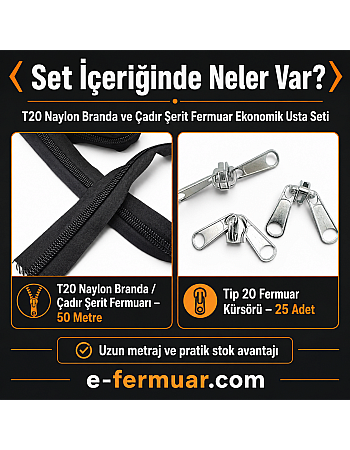 #10 Nylon Zipper Chain Set for Tarpaulin & Tent Workshops – 50 m / 164.04 ft + 25 Sliders ST-0013T20-50M25C