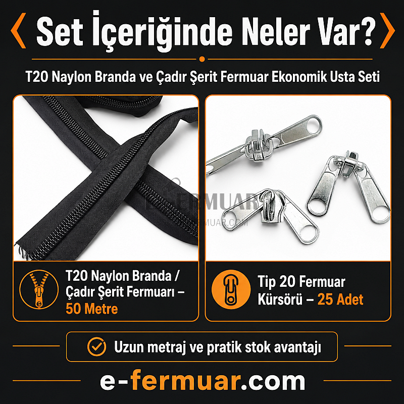 #10 Nylon Zipper Chain Set for Tarpaulin & Tent Workshops – 50 m / 164.04 ft + 25 Sliders ST-0013T20-50M25C