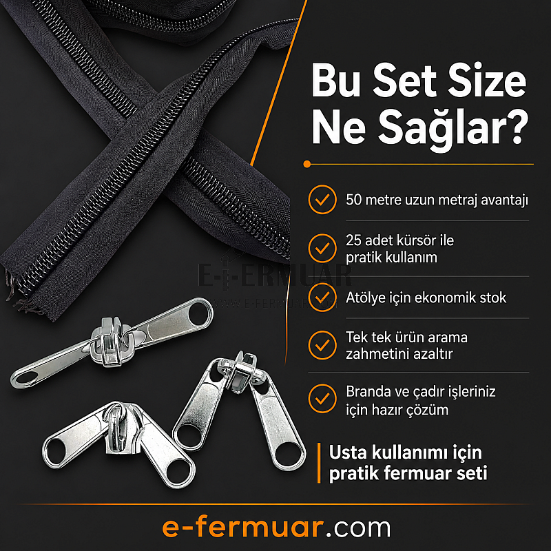 #10 Nylon Zipper Chain Set for Tarpaulin & Tent Workshops – 50 m / 164.04 ft + 25 Sliders ST-0013T20-50M25C