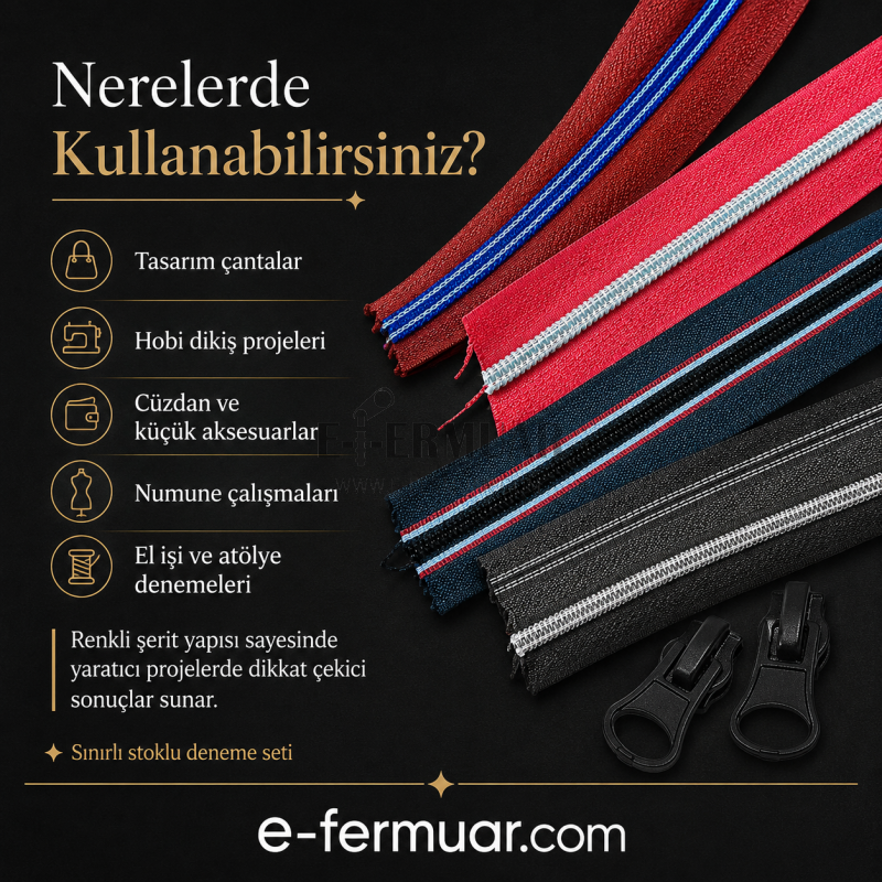 Renkli ve dayanıklı T10 fermuar seti, 8 metre uzunluk ve 8 çekecek ile.