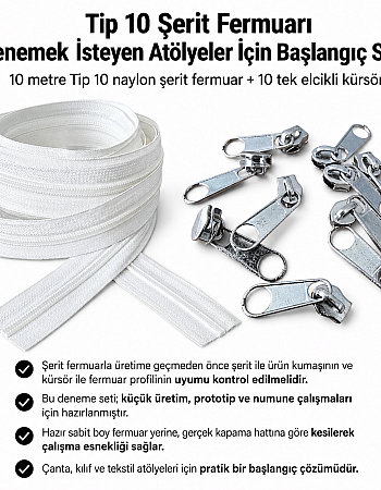 N5 / #5 Nylon Zipper Chain Trial Set for Workshops – 10 m / 32.81 ft + 10 Single-Pull Sliders ST-T10T-NAYLON-10M10C