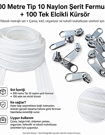 5 / #5 Nylon Zipper Chain Production Set for Workshops – 200 m / 656.17 ft + 100 Single-Pull Sliders ST-T10T-NAYLON-200M100C