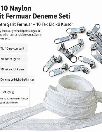 #5 Nylon Zipper Chain Trial Set for Workshops – 20 m / 65.62 ft + 10 Single-Pull Sliders ST-T10T-NAYLON-20M10C