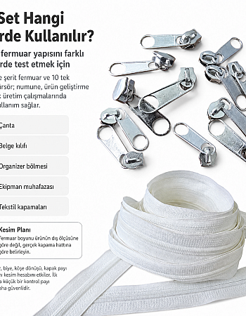 #5 Nylon Zipper Chain Trial Set for Workshops – 20 m / 65.62 ft + 10 Single-Pull Sliders ST-T10T-NAYLON-20M10C