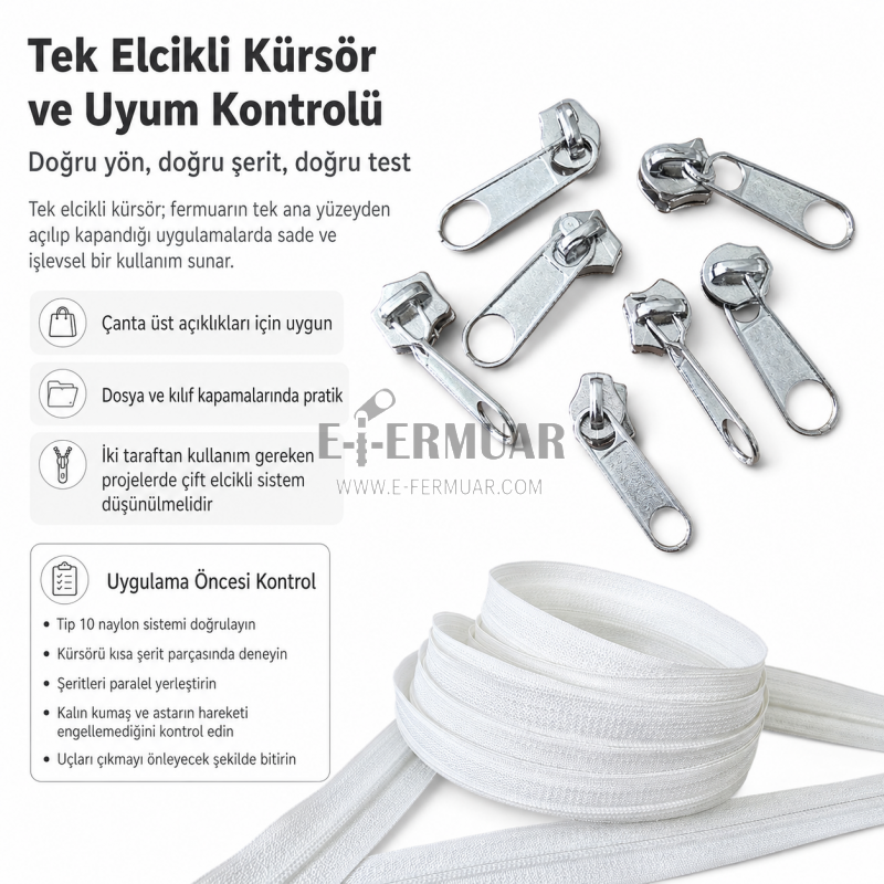 Atölyeler İçin Tip 10 Naylon Şerit Fermuar Deneme Seti – 20 Metre + 10 Tek Elcikli Kürsör ST-T10T-NAYLON-20M10C