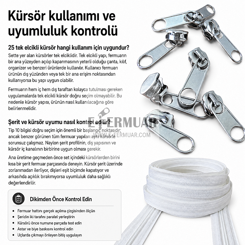 Atölyeler İçin Tip 10 Naylon Şerit Fermuar Orta Seviye – 50 Metre + 25 Tek Elcikli Kürsör ST-T10T-NAYLON-50M25C