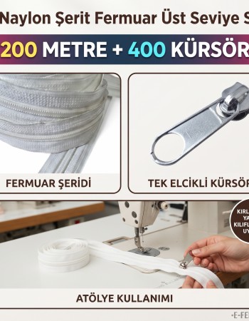 200 Metre T5 Naylon Şerit Fermuar + 400 Tek Elcikli Kürsör Atölye Paketi ST-T5T-NAYLON-200M400K