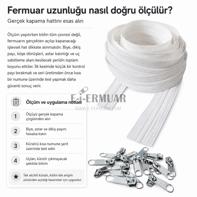 Kırlent ve Yastık Kılıfları İçin Tip 5 Naylon Şerit Fermuar Orta Seviye Seti – 50 Metre + 100 Tek Elcikli Kürsör ST-T5T-NAYLON-50M100K