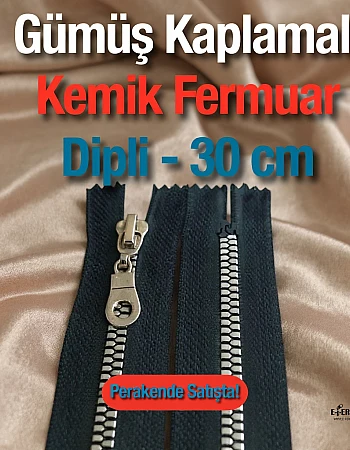 Gümüş Kaplamalı 30 cm T6 Kemik Fermuar Dipli   ZPS0030T6PROMO