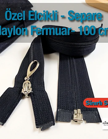 100 Cm Naylon Özel Elcikli Ferace Fermuarı Açık Uçlu (Separe)  -  PR00100T10