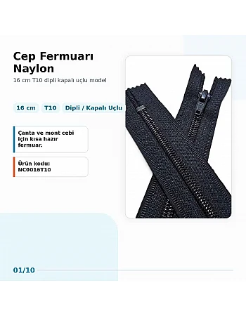 Pocket Zipper Nylon 16 cm #5 Closed-End NC0016T10