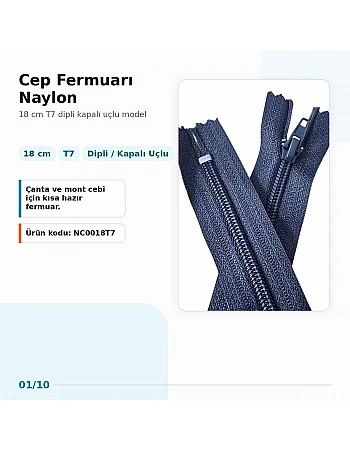 Pocket Zipper Nylon 18 cm T7 Closed-End NC0018T7