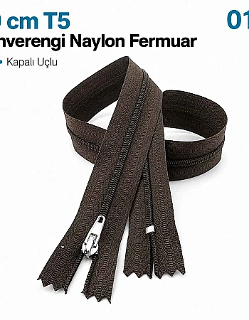 50 cm T5 Kahverengi Naylon Dipli Fermuar – Cep ve Çanta Fermuarı ZP0050t5K