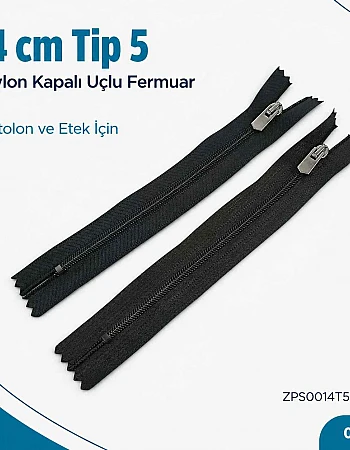 14 cm Tip 5 Naylon Kapalı Uçlu Pantolon ve Etek Fermuarı ZPS0014T5N