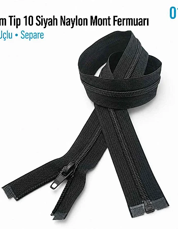 68 cm Tip 10 Siyah Naylon Açık Uçlu Separe Mont Fermuarı – Ceket ve Mont Fermuarı ZPS0068T10