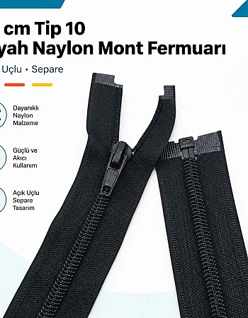 74 cm Tip 10 Siyah Naylon Açık Uçlu Separe Mont Fermuarı – Ceket ve Mont Fermuarı ZPS0074T10