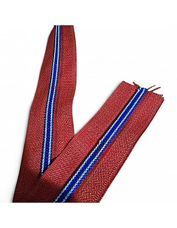 Vibrant Red Fabric Color Dark Blue White Striped Tooth Color Nylon Ribbon Zipper T5 - SRTNYLCBT5