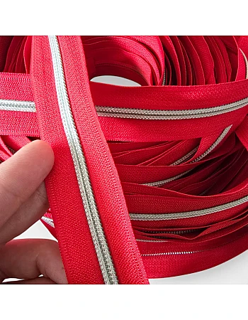 Vibrant Red Fabric with Nickel-Coloured Teeth Zipper - SRTNYLCT3