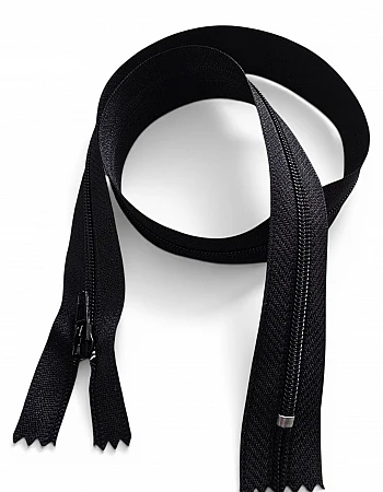 55 cm T5 Siyah Naylon Dipli Fermuar | Kapalı Uçlu Mont Cep ve Çanta Fermuarı | ZP0055T5