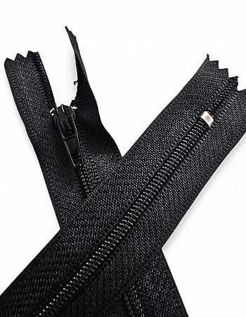 55 cm T5 Siyah Naylon Dipli Fermuar | Kapalı Uçlu Mont Cep ve Çanta Fermuarı | ZP0055T5