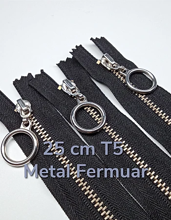 Metal Zipper 25 cm #5 0,27 yrd Metal Toothed White Bottom ZPHSN0025T5