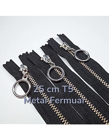 Metal Fermuar 25 cm T 5 Metal Dişli Beyaz Dipli  ZPHSN0025T5