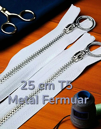Metal Zipper 25 cm #5 0,27 yrd Metal Toothed White Bottom ZPHSN0025T5