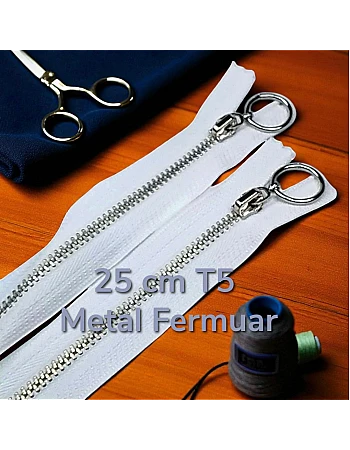 Metal Fermuar 25 cm T 5 Metal Dişli Beyaz Dipli  ZPHSN0025T5