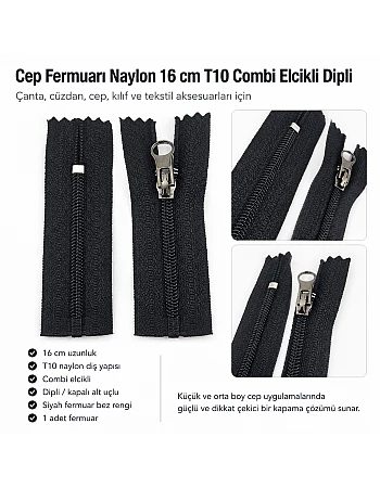 16 Cm Combi Elcikli Naylon Cep Fermuarı Dipli -  NC0016T10C