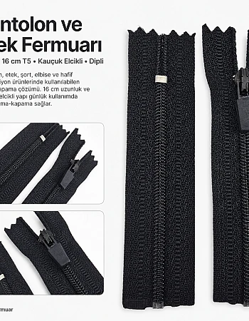 16 Cm Özel Elcikli Naylon Cep Fermuarı Dipli -  NC0016T5Ö